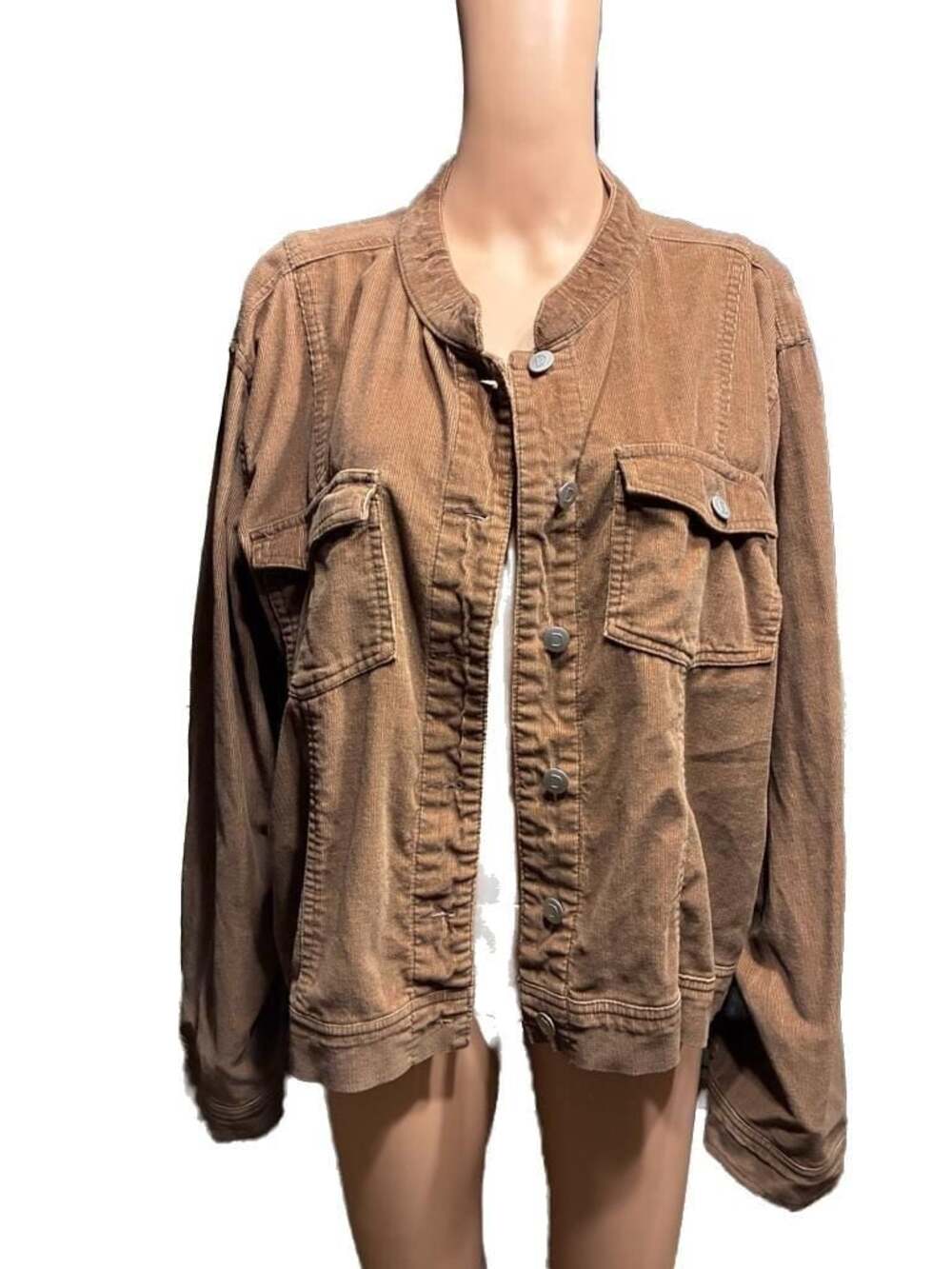 Destiny Brown Corduroy Button-Down Utility Shirt Jacket